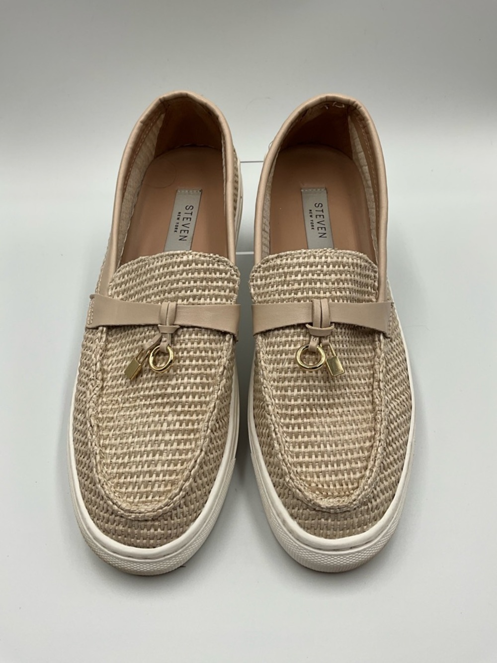 Steven NY Loafers Size 7.5 Beige Woven Loafer Sneakers with Gold Accent